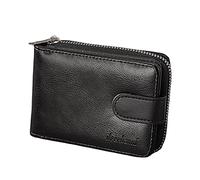 Portafoglio corto alla moda, tinta unita, unisex, con cerniera, scomparti multipli per carte di credito, portafoglio planner (nero, taglia unica)