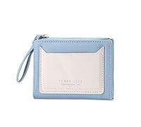 Portafoglio corto da donna alla moda, tinta unita, con cerniera, scomparti multipli per carte, pochette da donna con piccola cerniera (blu, taglia unica)