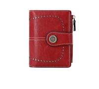 Portafoglio corto da donna retrò con protezione tripla 1 pezzo, pochette versatile alla moda quotidiana di grande capacità in tinta unita Per L'uso Quotidiano, I Viaggi(Wine Red)