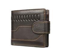 Portafoglio corto in pelle retrò per uomini e donne, porta carte bifold, chiusura a cerniera, finestra d'identità, per carte e contanti, Marrone, Tinta unita