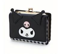 Portafoglio corto Kiss-Lock per Kuromi, borsa a tre scomparti in a tema Sanrio con scomparto per monete, per carte e chiusura a , regalo ed elegante per i fan di Kuromi