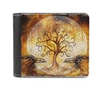 Portafoglio Corto Multifunzione Morbido Lupo Vichingo Fenrir, Portafoglio Portatile in PU Bifold Albero della Vita per Donne Uomini, con Molteplici Scomparti per Carte ( Color : A10 , Size : 12x10cm )