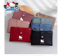 Portafoglio corto semplice e monocromatico da donna di Hello Kitty Sanrio, in raffinata pelle PU con porta carte multiplo, tasca esterna con cerniera per monete, design con bottone a scatto, sottile e