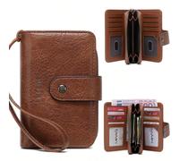 Portafoglio corto vintage da donna con blocco RFID, multifunzione, con più slot per carte, portacarte di credito per uso quotidiano, stile vintage casual, con cerniera, finestra per carta d'identità e