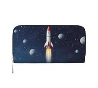 Portafoglio da donna a forma di razzo nello spazio, con cerniera intorno, in pelle PU, per telefono, pochette porta carte, organizer per donne, nero, taglia unica, Nero , Taglia unica