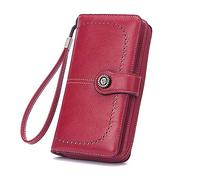 Portafoglio da donna Aileese di grande capacità con blocco RFID, in morbida pelle con cerniera intorno alle carte di credito, diverse posizioni per carte di credito, portacellulare da polso, Stile 1