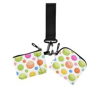 Portafoglio da donna alla moda a pois blu pesca biscotto portamonete porta carte sottile portatile con cerniera portafoglio da polso con tasca con cerniera per donna 2 pezzi, Biscotto blu pesca a pois