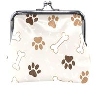 Portafoglio da donna alla moda, in pelle, marrone, con impronte di zampa di cane, con chiusura a bacio, per monete, 11,5 x 10,5 cm
