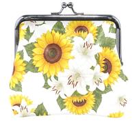 Portafoglio da donna alla moda in pelle, simpatico girasole giallo, gigli bianchi, lucchetto da bacio, cambio carte, portafogli, 11,5 cm x 10,5 cm
