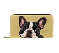 Portafoglio da donna con cerniera e pochette per telefono, bulldog francese felice, borsa da viaggio in pelle pochette porta carte organizer portafogli, Multicolore, Taglia unica