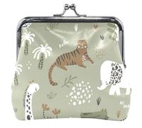 Portafoglio da donna con chiusura a bacio e portafoglio, motivo: animali della giungla verde, Carino Jungle Animals Green, Taglia unica, Classic