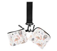 Portafoglio da donna con fenicotteri rosa tribali bohémien con piume nere, portamonete da donna, porta carte di credito, sottile, portatile, con portachiavi, confezione da 2, Fenicotteri rosa tribali