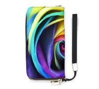 Portafoglio da donna con motivo a piume nazionali colorate, porta carte, pochette, elegante portafoglio in pelle con cinturino da polso