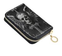 Portafoglio da donna con porta carte di credito RFID teschio croce Y2k Goth | Borsa per contanti, tasca portamonete con cerniera da viaggio, pochette compatta, in pelle PU, finestra d'identità