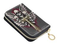Portafoglio da donna con porta carte di credito RFID teschio croce Y2k Goth | Borsa per contanti, tasca portamonete con cerniera da viaggio, pochette compatta, in pelle PU, finestra d'identità