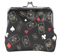 Portafoglio da donna con simboli di carta in pelle nera con chiusura a bacio, piccolo cambiamento, per ragazze Cool Card Symbols Black, UNITALLA Classic, Cool Card Symbols Black, Cool Card Symbols