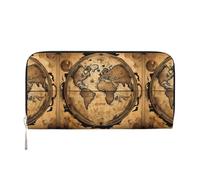 Portafoglio da donna con stampa di mappamondo antica, portafoglio con tasca con cerniera, pochette alla moda come regalo