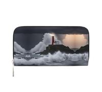 Portafoglio da donna con stampa faro in tempesta alla moda adatto ai viaggi 7,9 x 3,9 cm pochette casual regalo per le signore, nero, Taglia unica, Arte