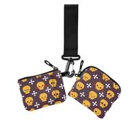 Portafoglio da donna con teschio Happy Halloween viola portamonete minimalista porta carte di credito organizer con cinturino da polso per donna confezione da 2, teschio felice halloween viola, 1