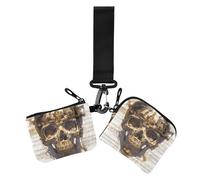 Portafoglio da donna con teschio pirata dorato, portamonete da donna, formato compatto, con cerniera, portamonete con cerniera, tasca portamonete per donne, 2 pezzi, Gold Pirate Skull bianco spartito