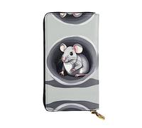 Portafoglio da donna elegante e funzionale con topolino nel buco, design sottile bifold con finta pelle e cerniera in metallo, nero, Taglia unica, classico