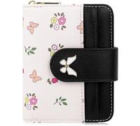 Portafoglio da donna floreale con finestra ID e scomparti per carte di credito, piccola pochette a farfalla in verde, design con chiusura a cerniera (stile classico), Nero , 11.5*9*3cm, Classico