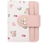 Portafoglio da donna floreale con finestra ID e scomparti per carte di credito, piccola pochette a farfalla in verde, design con chiusura a cerniera (stile classico), rosa, 11.5*9*3cm, Classico