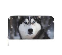 Portafoglio da donna Husky in Snow Dog Zip Around Portafoglio in pelle PU per telefono pochette porta carte organizer per donne signore, nero, taglia unica, Nero , Taglia unica