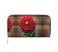 Portafoglio da donna in legno con stampa di dalia rossa con fiore retrò, porta carte di credito, portafogli per telefono, borsa a mano lunga pochette