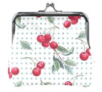 Portafoglio da donna in pelle a pois di ciliegia bianco a pois bianco con motivo a pois rosa, acquerello ciliegia a pois bianco, UNITALLA Classic, Acquerello Ciliegia a pois bianco, UNITALLA