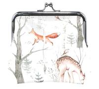Portafoglio da donna in pelle bianca con motivo animali della foresta, con fibbia e chiusura a bacio, piccolo cambiamento, per ragazze, Forest Animals White, UNITALLA Forest Animals White, UNITALLA