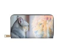 Portafoglio da donna, in pelle bifold multi card, il gatto guarda allo specchio portafogli da donna, borsa lunga