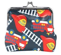 Portafoglio da donna in pelle blu navy con chiusura a bacio e fibbia del cambio, camion dei pompieri blu navy, UNITALLA Classic, camion dei pompieri blu navy, UNITALLA Classic, Camion dei pompieri blu