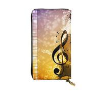 Portafoglio da donna in pelle colorata con pannelli di legno, carino pochette per donne, minimalista, impermeabile, porta carte di credito, Note musicali per violino pianoforte, Taglia unica, Moderno