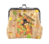 Portafoglio da donna in pelle con 17 monete, con chiusura a scatto, porta carte, chiavi e monete, con chiusura a scatto, piccolo da donna, con fibbia, stampa "Happy Thanksgiving Turkey Falling Leave