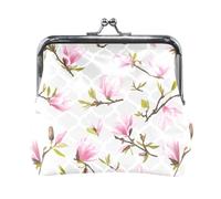 Portafoglio da donna in pelle con 2 portamonete, con chiusura a scatto, porta carte, portachiavi, porta monete, pochette, piccola borsa da donna con fibbia, stampa fiori di magnolia e foglie su piastr