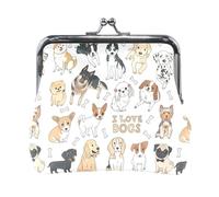 Portafoglio da donna in pelle con 20 monete, con chiusura a scatto, porta carte, chiavi e monete, con chiusura a scatto, piccolo da donna, con fibbia, stampa di diverse razze di cani, senza cuciture