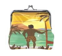 Portafoglio da donna in pelle con 9 monete, con chiusura a scatto, porta carte, chiavi e monete, con chiusura a scatto, piccolo da donna, con fibbia, con simpatico cane bassotto marrone sul retro.