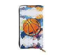 Portafoglio da donna in pelle con api rurali fiori selvatici lungo in mano portafoglio per carte di credito contanti monete, Pallacanestro colorato schizzo divertimento, Taglia unica