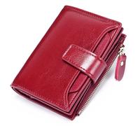 Portafoglio da donna in pelle con blocco RFID, piccolo, compatto, con cerniera, con finestra per documenti d'identità, Colore: rosso vino., Taglia unica, Classico