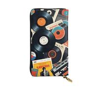 Portafoglio da donna in pelle con campo di grano, carino pochette da donna, minimalista, impermeabile, con porta carte di credito, Dischi e nastri in vinile, Taglia unica
