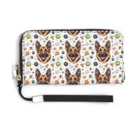 Portafoglio da donna in pelle con chiusura a cerniera, piccolo portafoglio da donna con motivo pastore tedesco