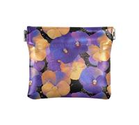 Portafoglio da donna in pelle con fiori arancioni viola del viole del pensiero, borsa per il trucco, borsa da viaggio per uomo e donna