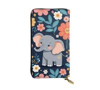 Portafoglio da donna in pelle con fiori di ciliegio, carino pochette da donna, minimalista, impermeabile, porta carte di credito, Cartoon Elefante e Gufi Floreale, Taglia unica, Moderno