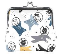 Portafoglio da donna in pelle con gatto spaziale alla moda, personalizzato, alla moda, bianco, classico, Trendy Space Cats Bianco, Classico