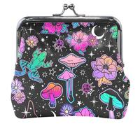 Portafoglio da donna in pelle con motivo a funghi magici, con chiusura floreale bacio per ragazze, magico fungo nero, UNITALLA Classic, magico fungo nero, UNITALLA Classic, Magico fungo nero, Taglia