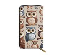 Portafoglio da donna in pelle con motivo leopardato, carino pochette da donna, minimalista, impermeabile, porta carte di credito, Simpatici gufi., Taglia unica
