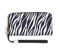 Portafoglio da donna in pelle con motivo zebra in bianco e nero con cerniera
