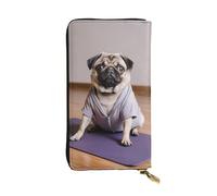 Portafoglio da donna in pelle con pinguini giovani con neve, carino pochette da donna, minimalista, impermeabile, porta carte di credito, Yoga Pug, Taglia unica