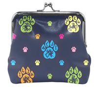 Portafoglio da donna in pelle con stampa a zampe, colore blu navy, con fibbia di cambio, carino Paw Prints Navy, UNITALLA Cute Paw Prints Navy, UNITALLA Classic, Cute Paw Prints Navy, Taglia unica